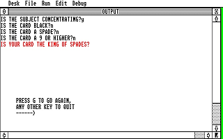 Card Guesser atari screenshot